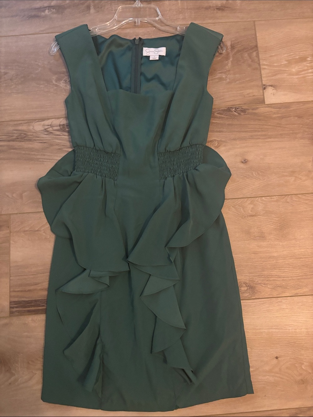 Jessica Simpson Emerald Green Ruffle-Front Midi Dress
